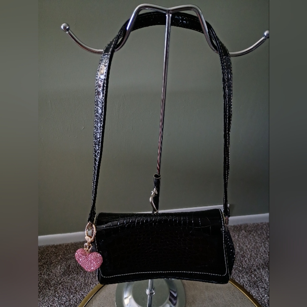 Vintage, Liz Claiborne Crocodile Embossed Faux Leather, & Pink Bag Charm